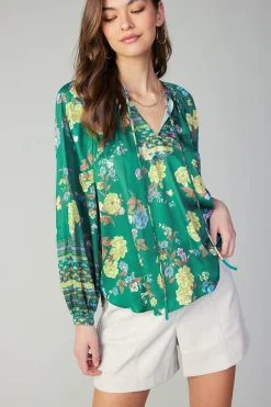 Current Air Floral Motif Tieneck Blouse GREENFLORALMLT Best