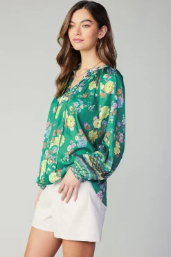 Current Air Floral Motif Tieneck Blouse GREENFLORALMLT Best