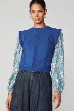 Current Air Floral Nouveau Contrast Top BLUE Outlet