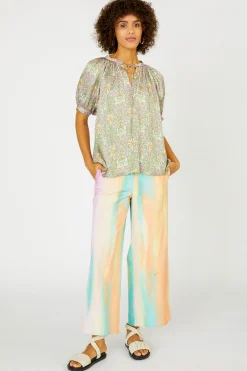 Current Air Floral Nouveau Split Neck Blouse GREENPINK New