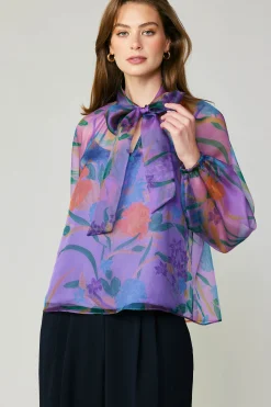 Current Air Floral Organza Blouse PURPLE Hot