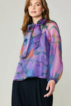 Current Air Floral Organza Blouse PURPLE Hot