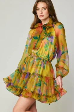 Current Air Floral Organza Mini Dress YELLOW New