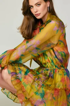 Current Air Floral Organza Mini Dress YELLOW New