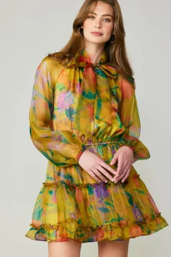 Current Air Floral Organza Mini Dress YELLOW New