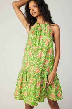 Current Air Floral Patterned Halter Mini Dress GREENORANGEMLT Best
