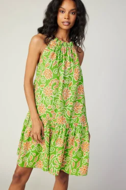 Current Air Floral Patterned Halter Mini Dress GREENORANGEMLT Best