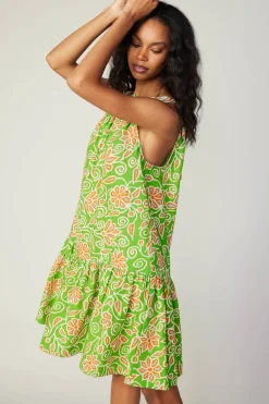 Current Air Floral Patterned Halter Mini Dress GREENORANGEMLT Best