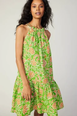 Current Air Floral Patterned Halter Mini Dress GREENORANGEMLT Best