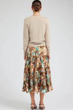Current Air Floral Pleated Midi Skirt BROWNMLT New