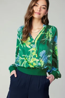 Current Air Floral Print Surplice Blouse GREENFLORAL New