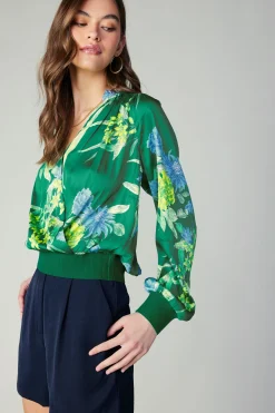 Current Air Floral Print Surplice Blouse GREENFLORAL New
