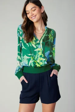 Current Air Floral Print Surplice Blouse GREENFLORAL New