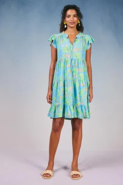 Current Air Floral Print Tiered Mini Dress BLUEMLT Hot