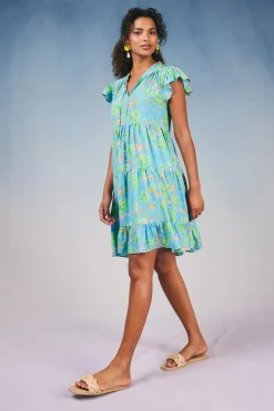 Current Air Floral Print Tiered Mini Dress BLUEMLT Hot