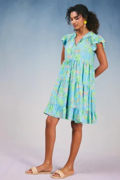 Current Air Floral Print Tiered Mini Dress BLUEMLT Hot