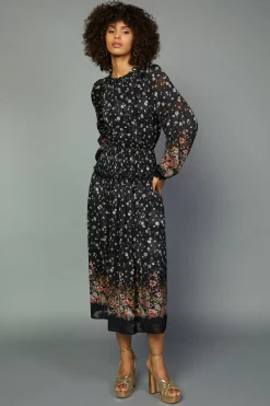 Current Air Floral Smocked Midi Dress BLACKFLORAL Discount