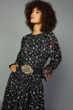 Current Air Floral Smocked Midi Dress BLACKFLORAL Discount