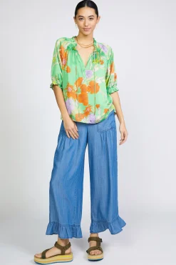 Current Air Floral Split Neck Blouse FLORALGREEN Best