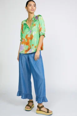 Current Air Floral Split Neck Blouse FLORALGREEN Best