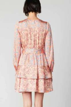 Current Air Floral Surplice Mini Dress CORAL Clearance