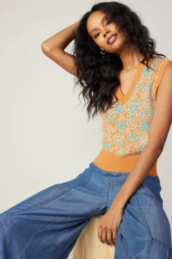 Current Air Floral Sweater Vest ORANGEMLT Fashion