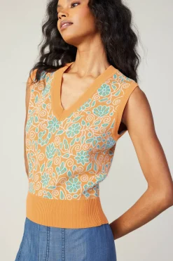 Current Air Floral Sweater Vest ORANGEMLT Fashion