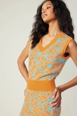 Current Air Floral Sweater Vest ORANGEMLT Fashion