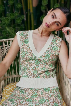 Current Air Floral Sweater Vest GREENMLT Hot