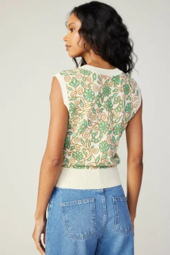 Current Air Floral Sweater Vest GREENMLT Hot