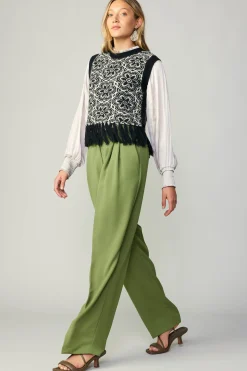 Current Air Floral Tassel Sweater Vest BLACK New