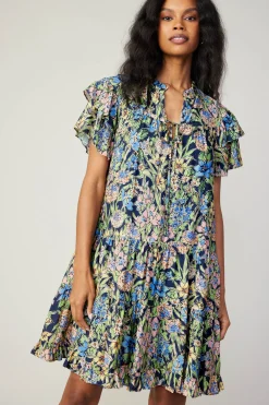Current Air Flutter Sleeve Floral Print Dress FLORALMLT Fashion
