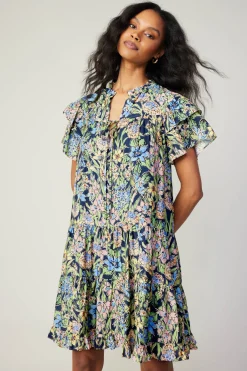 Current Air Flutter Sleeve Floral Print Dress FLORALMLT Fashion