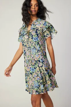 Current Air Flutter Sleeve Floral Print Dress FLORALMLT Fashion