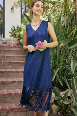 Current Air Fringe Skirt Midi Dress NAVY Best