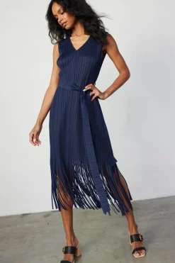 Current Air Fringe Skirt Midi Dress NAVY Best