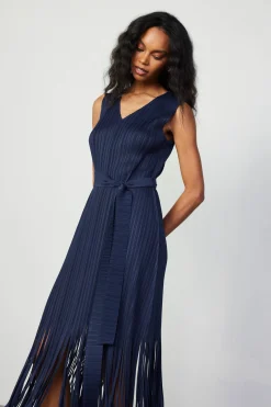 Current Air Fringe Skirt Midi Dress NAVY Best