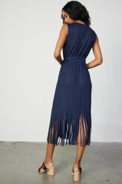 Current Air Fringe Skirt Midi Dress NAVY Best