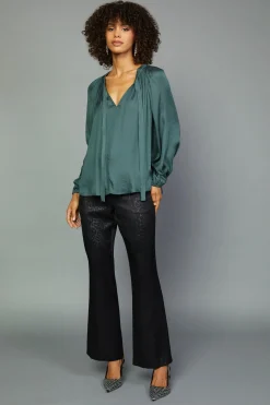 Current Air Gathered Bow Tie Blouse FORESTGREEN Outlet