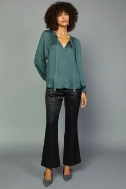 Current Air Gathered Bow Tie Blouse FORESTGREEN Outlet