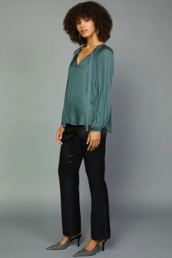 Current Air Gathered Bow Tie Blouse FORESTGREEN Outlet