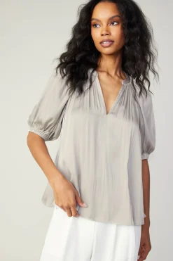 Current Air Gathered Neckline Blouse STONEGREY Outlet