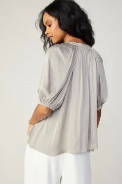 Current Air Gathered Neckline Blouse STONEGREY Outlet
