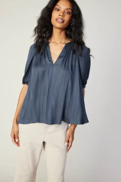 Current Air Gathered Neckline Blouse SLATENAVY New