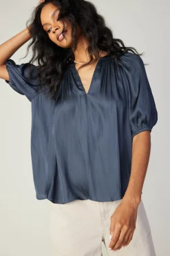 Current Air Gathered Neckline Blouse SLATENAVY New