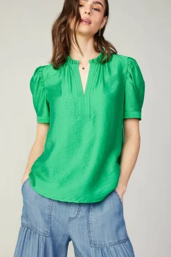 Current Air Gathered Sleeve Blouse GREEN Outlet