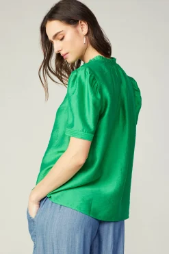 Current Air Gathered Sleeve Blouse GREEN Outlet