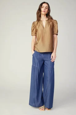 Current Air Gathered Sleeve Blouse LATTE Clearance
