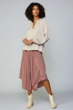 Current Air Gathered Split Neck Blouse LIGHTTAUPE New
