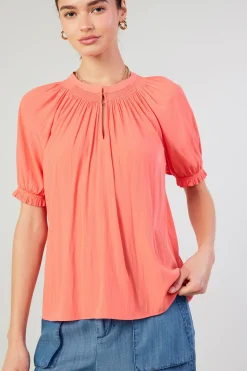 Current Air Gathered Yoke Blouse CORAL Sale